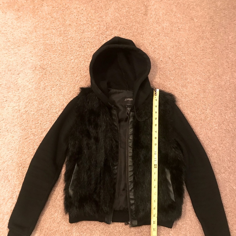 Stussy XS Faux Fir Zip Jacket With Cloth Arms